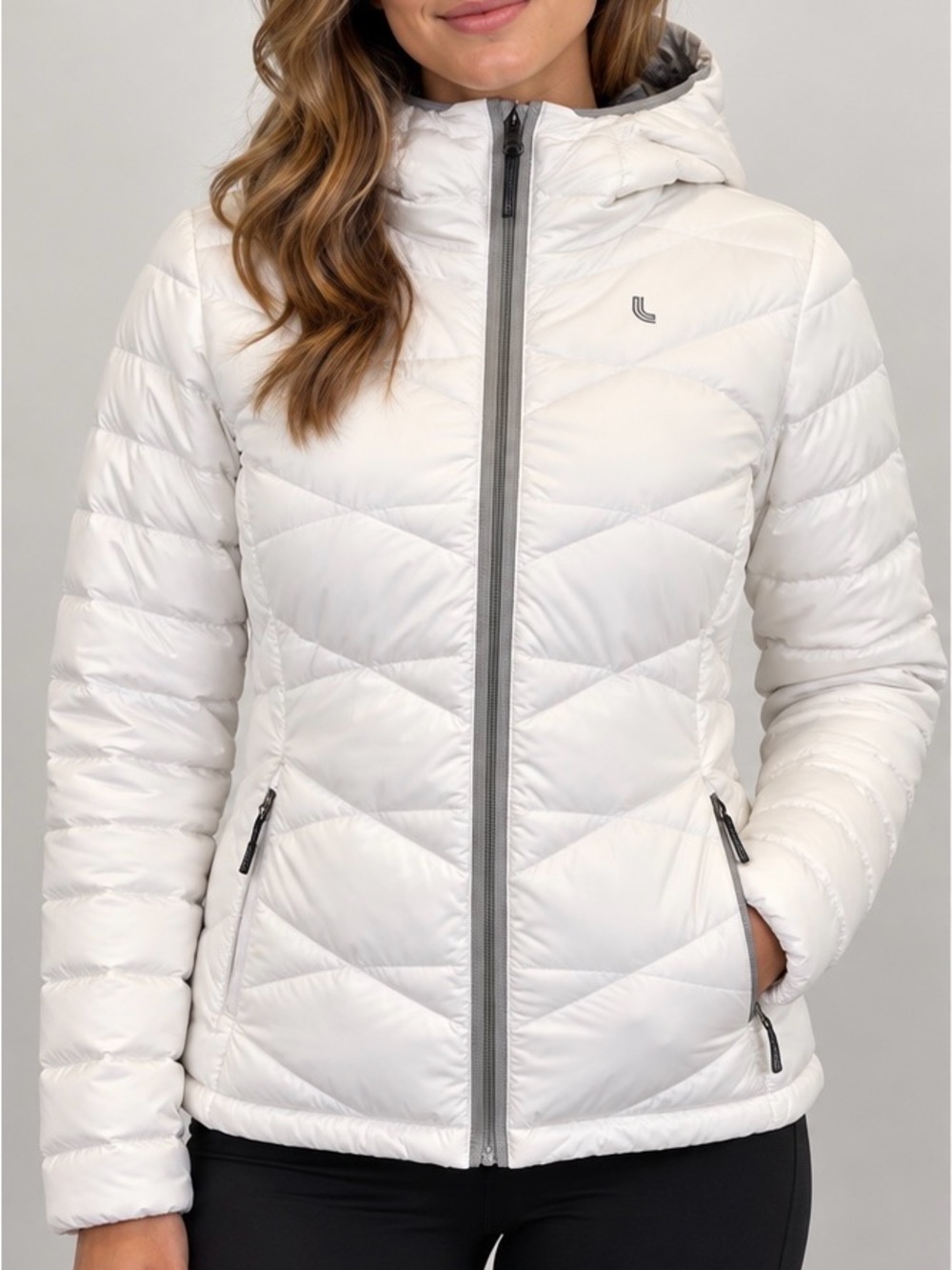 Lolë Reversible Gray/White Down Insulated Puffer Jacket with Hood | Woman's XS
